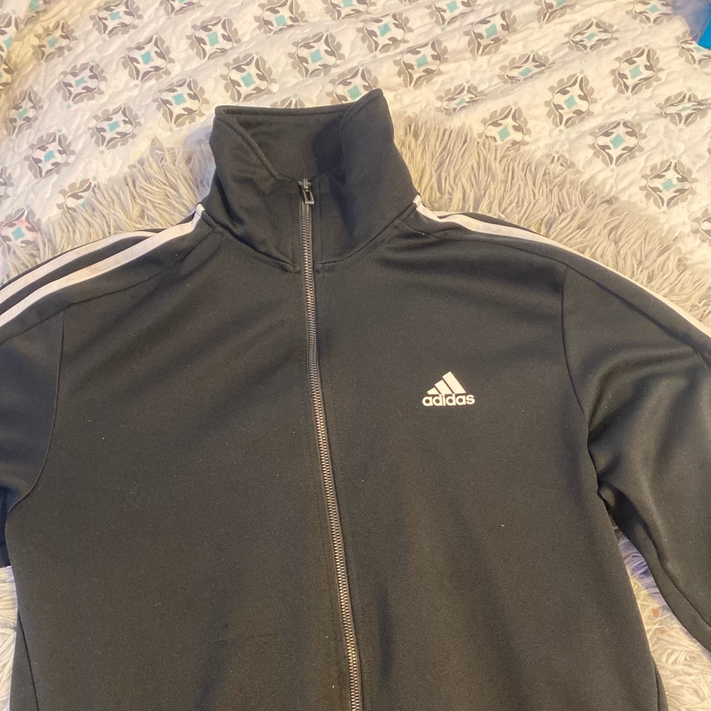 Adidas track suit zip up jacket. Black and white.